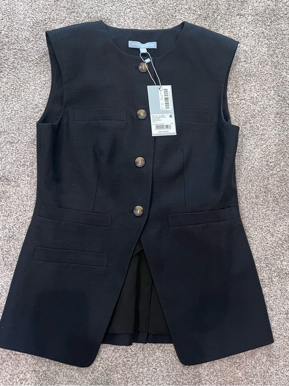 ANTONIO MELANI Black Lightweight Button-Front Vest NWT